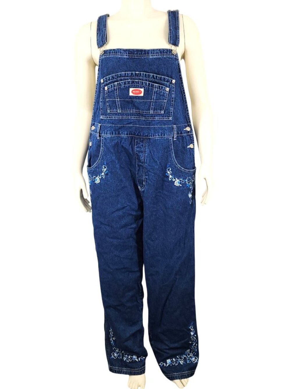 Vintage Women's Revolt Clothing Denim Overalls Embroidered Flowers Size 18 Plus